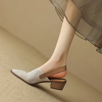 сетчатые дышащие полые сандалии женские 2023 лето новая мода остроконечные сандалии на толстом каблуке обувь для женщин сандалии