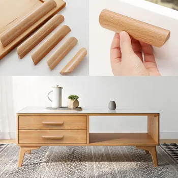 Скандинавские деревянные ручки для шкафов и ящиков Мебельная ручка из массива дерева 64/96/128 мм Кухонный шкаф Ручки шкафа Ручки Pulls