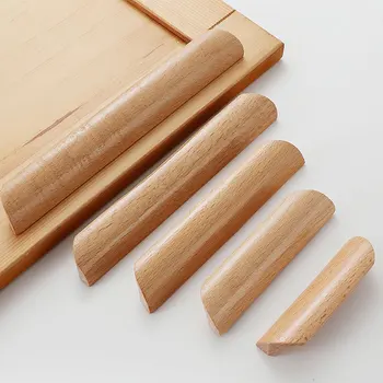 Скандинавские деревянные ручки для шкафов и ящиков Мебельная ручка из массива дерева 64/96/128 мм Кухонный шкаф Ручки шкафа Ручки Pulls 4