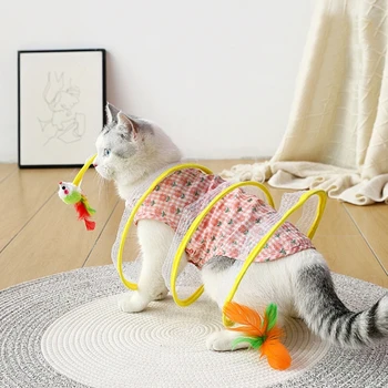 Складная игрушка S-образной формы кошачьего туннеля с симпатичной игровой трубкой из перьев Sisal-ball