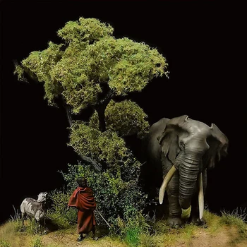 Смоляной солдатик 1/32 Встреча с масаями и африканскими слонами Модель несобранной неокрашенной фигуры Строительный набор