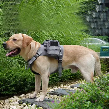  Собака Седельная сумка Регулируемый рюкзак Шлейка Седельная сумка с безопасными боковыми карманами для пеших прогулок Кемпинг Путешествия 1