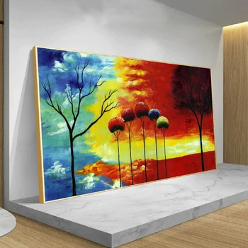 Современная абстрактная живопись на холсте Красочные деревья Настенное искусство Плакаты и принты Пейзажные картины для украшения гостиной