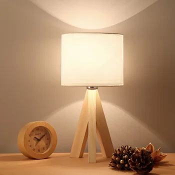 Современная деревянная светодиодная настольная лампа для защиты глаз Японский креативный настольный светильник для спальни из массива дерева с квадратным треугольником 1