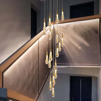 Современная длинная хрустальная светодиодная люстра для лестницы, гостиной, роскошные золотые хрустальные подвесные светильники, большие домашние внутренние светильники