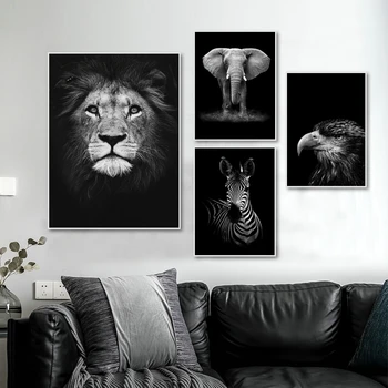 Современная природа Дикая природа Африка Дикие животные Черный Белый холст Картина Плакат Печать Настенное искусство Картина для гостиной Домашний декор