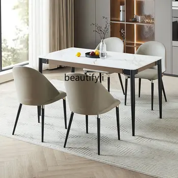 Современный минималистичный стол Каменная плита Обеденный стол и стул для небольших квартир Мебель для обеденного стола 6 стульев