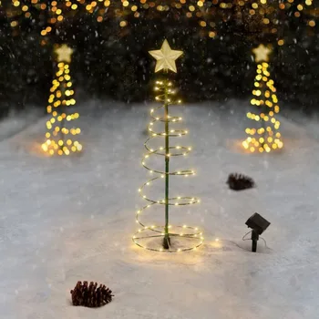 Солнечная рождественская елка Декоративные огни на открытом воздухе Водонепроницаемый светодиодный газон Сад Патио Крыльцо Ландшафтные лампы Новогодние рождественские подарки