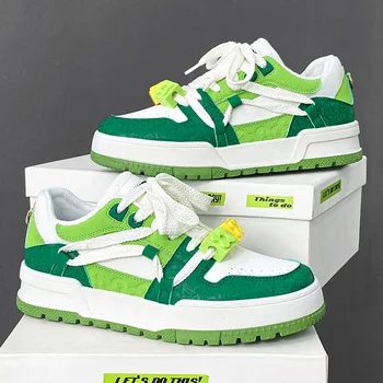 Стиль Харадзюку Мода Зеленый Мужская обувь для скейтборда Повседневные кожаные кроссовки на плоской подошве Мужская спортивная обувь Кроссовки Zapatillas De Skate