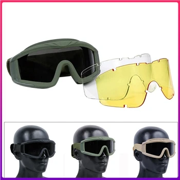 страйкбол тактические очки с 3 линзами UV400 Ударопрочные очки для стрельбы Мужские женские армейские боевые защитные солнцезащитные очки