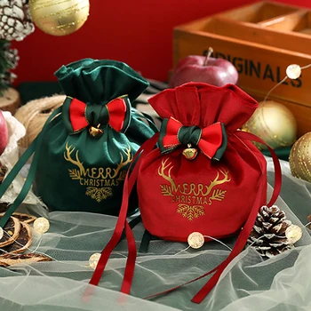 Счастливого Рождества Подарочная сумка Конфеты Рождество Яблоко Бархат Кулиска Мешочки Свадебная вечеринка 2024 Новогоднее благоволение Подарочные упаковочные пакеты 0