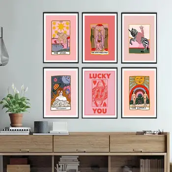 Таро влюбленных Абстрактное гадание Скандинавские плакаты Розовый холст Живопись и принты Lucky You Wall Art Pictures Декор комнаты
