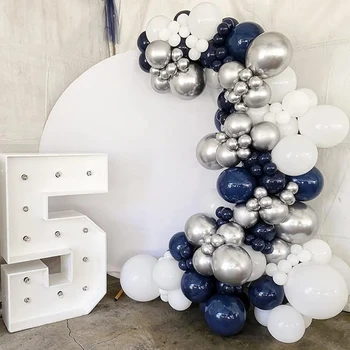 темно-синий набор воздушных шаров Черный Белый Серебряный Воздушный шар Гирлянда Арка Свадьба Взрослый День рождения Детский душ Новый год Декор Globos