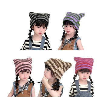 Теплый и удобный ребенок с ушами дьявольского кота Модная вязаная шапка для мальчиков и девочек Suiatble для ребенка 3-15 лет
