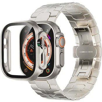 Титановый цветной чехол + ремешок для Apple Watch Ultra 49 мм ремешок из нержавеющей стали браслет для ПК бампер аксессуары iwatch series Ultra 49 мм