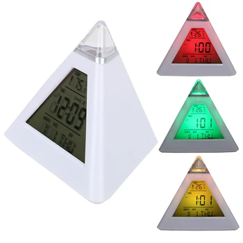 Треугольник Пирамида Цифровой будильник Вечный календарь Термометр Украшение дома Красочная подсветка Смена часов
