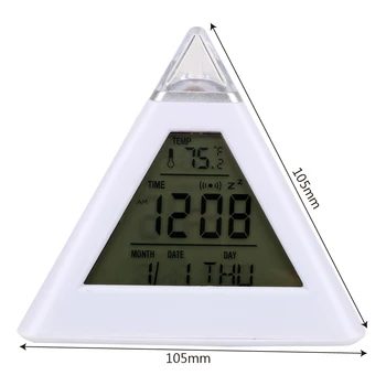 Треугольник Пирамида Цифровой будильник Вечный календарь Термометр Украшение дома Красочная подсветка Смена часов 5