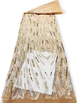  тюль кружевная ткань высокое качество африканская вышивка французский j-1302412 пайетки свадебное платье из бисера 2