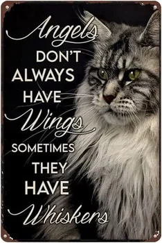 У кошачьих ангелов мейн-кун не всегда есть крылья, иногда у них есть усы жестяной знак металлический знак винтажный бар домашняя ванная комната