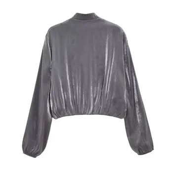Увядшая осень Британская Хай Стрит Ретро Металлический Серебристый Молния Бомбер Куртка Для Женщин 1
