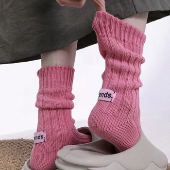  Удобный Мягкий Толстый Длинный Носок Простой Розовый Этикетка Хлопковые Носки Термо Теплый Экипаж Носок Однотонный Модный Повседневный Теплые Носки