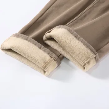 Утолщенные теплые бархатные прямые эластичные джинсы для женщин 2023 осень-зима свободного кроя флисовые широкие брюки с высокой талией 1