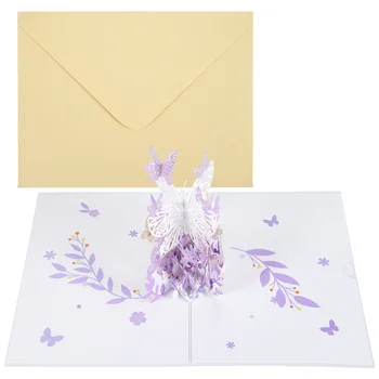 Фиолетовая бабочка День рождения Всплывающая открытка, Бабочка Цветочная корзина 3D Поздравительные открытки для женщин Девочка Дочь, День матери