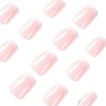  Французские белые кончики Розовые накладные ногти Сколы Стойкие к размазыванию Искусственные ногти для фестивальной вечеринки и даты