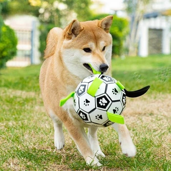 Футбольные игрушки для собак Интерактивные футбольные игрушки для домашних животных Щенки Тренировка на открытом воздухе Футбол Устойчивый к скрежетанию зубами Жевательные игрушки для собак 0