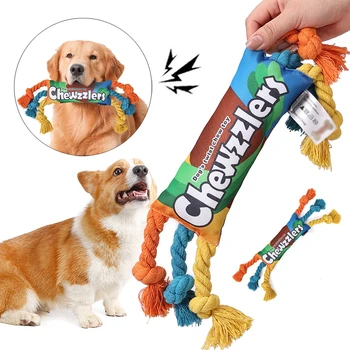 хлопчатобумажная веревка узел для собак жевательные игрушки, плетеная игрушка для чистки зубов, красочная веревка, пищащая игрушка для собак, принадлежности для щенков 0