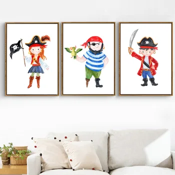 Холст картина семейное украшение картина пират сокровища корабль скандинавский мультяшный стиль фреска цветная живопись плакат детская комната 2