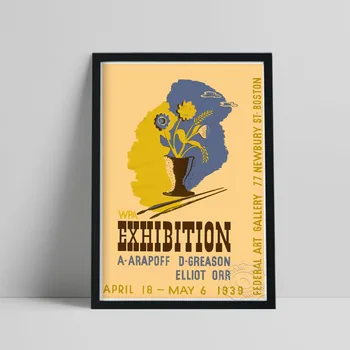  Цветной плакат с цветочным листом, Wpa Выставка A Arapoff D Greason Эллиот Орр Гравюры Искусство, Кисти И Цветы Горшок Натюрморт Живопись