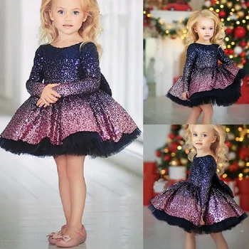 Цветочные платья для девочек Милые детские платья Рождество Принцесса Причастие Пайетки Церемония Бант Вечеринка Индивидуальная одежда