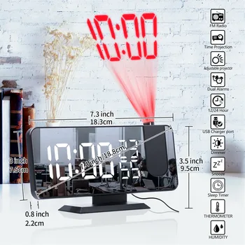  Цифровая проекция Светодиодный будильник FM-радио и зеркало Bluetooth-карта Будильник для спальни Часы с большим числом Легкий вес 5