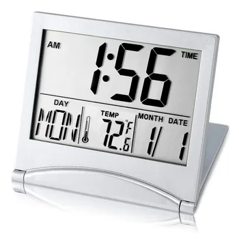  Цифровой дорожный будильник Портативные часы с большим числовым дисплеем с температурой 12/24 часа Маленькие настольные часы 0