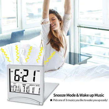  Цифровой дорожный будильник Портативные часы с большим числовым дисплеем с температурой 12/24 часа Маленькие настольные часы 5