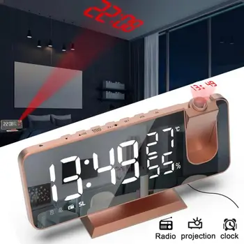 Цифровой проекционный будильник Электронный будильник с проекцией FM-радио Проектор времени Спальня Прикроватные часы без звука