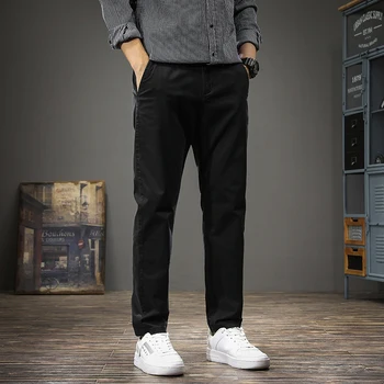  Черные повседневные брюки Мужчины Осень Корейский стиль На открытом воздухе Социальный хлопок Slim Fit Прямые брюки 3