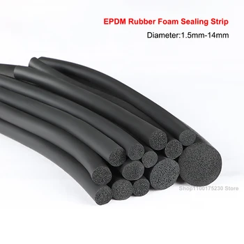  черный EPDM Резиновая уплотнительная лента из пенопласта Круглая губчатая шнуровая планка для уплотнения дверцы шкафа Диаметр уплотнения 1,5 мм-14 мм