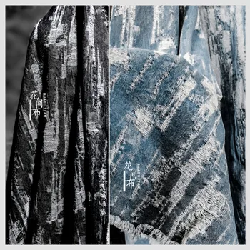  Черный рваный стирый деним ткань жаккардовая перфорированная текстура реконструкция креативная сумка DIY одежда модный дизайн ткань