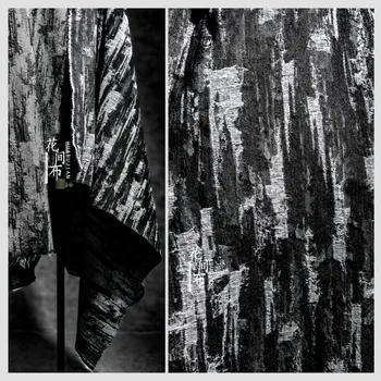  Черный рваный стирый деним ткань жаккардовая перфорированная текстура реконструкция креативная сумка DIY одежда модный дизайн ткань 2