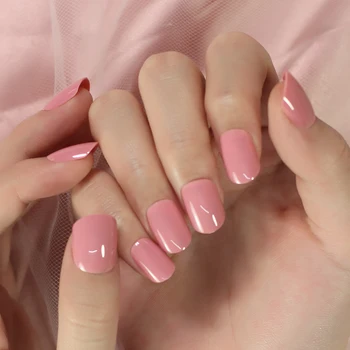  Чистый розовый цвет Светлое зеркало Gossy Ногти Squoval Накладные ногти - это маникюр оптом Полное покрытие Кончики для рук Короткая версия  5