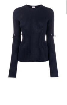  Шерстяной базовый свитер с капюшоном, вязаный свитер на нитках, темно-синий свитер, повседневный свитер с эластичными рукавами, которые могут 0