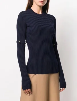  Шерстяной базовый свитер с капюшоном, вязаный свитер на нитках, темно-синий свитер, повседневный свитер с эластичными рукавами, которые могут 3