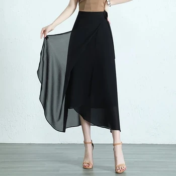 шифоновые цельные юбки для женщин 2023 Новый нерегулярный элегантный темперамент Мода Тонкая юбка Женская одежда Сплошной цвет Дикая