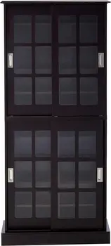 Шкаф для хранения с оконным стеклом - Раздвижные двери из закаленного стекла Магазины Коллекционирование оптических носителей и памятных вещей 3