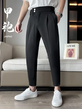 Элегантный повседневный блейзер брюки мужские корейские модные узкие формальные брюки мужские черные классические брюки классический костюм брюки белый шаровар брюки 1