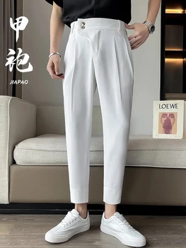 Элегантный повседневный блейзер брюки мужские корейские модные узкие формальные брюки мужские черные классические брюки классический костюм брюки белый шаровар брюки 5