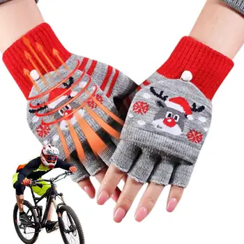 Электрические перчатки с подогревом Рождественская тема Сенсорный экран USB Перезаряжаемые теплые перчатки Вязание шерсти Грелка для рук для вождения Езда на велосипеде 0