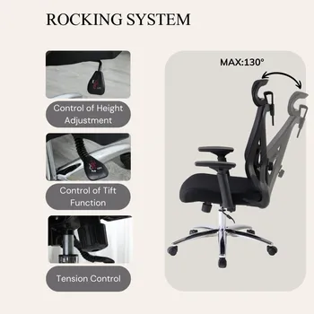Эргономичный сетчатый стул Высокая спинка Поворотный компьютерный стул с подъемным подлокотником Регулируемый 3D подголовник Поясничная опора для офиса Дом 3